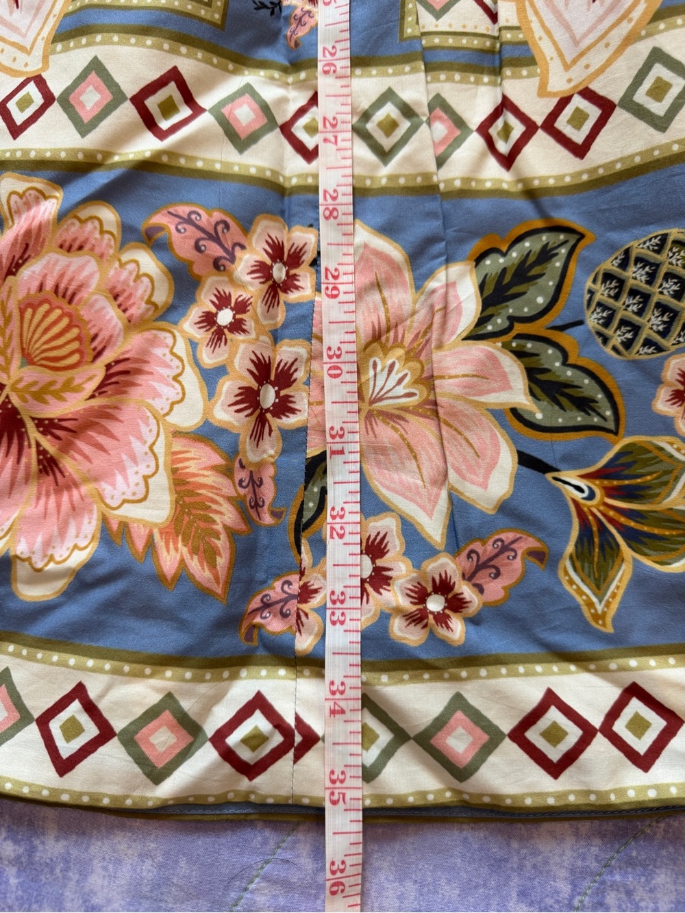FARM Rio Blue Floral Border Midi Skirt with Pink Blossoms size S - Picture 7 of 9